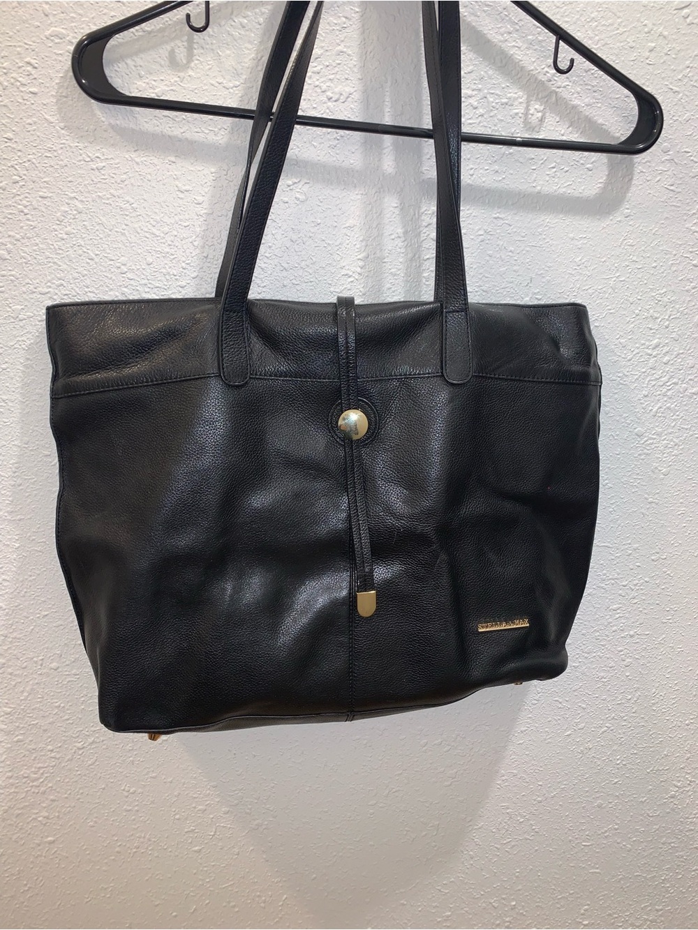 Stella & Max Black Leather Tote with Gold Accents